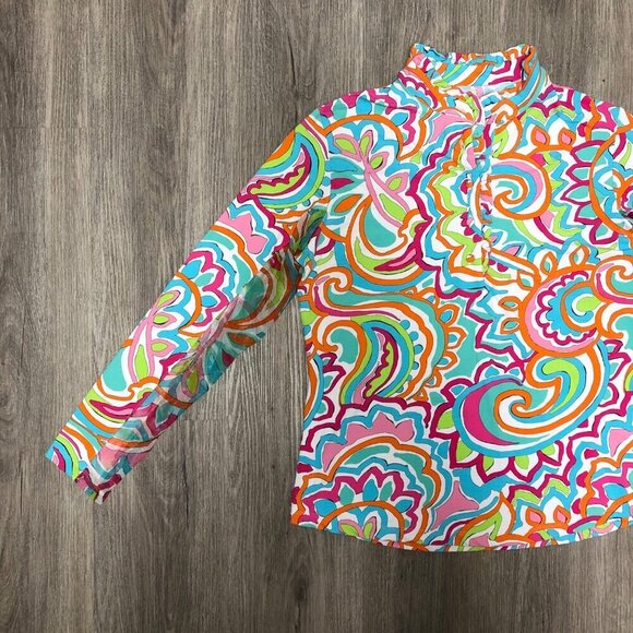 IBKUL Sun Protection Shirt UPF 50+ Women's Large Multicolor Floral Ruffle Top - Picture 3 of 11